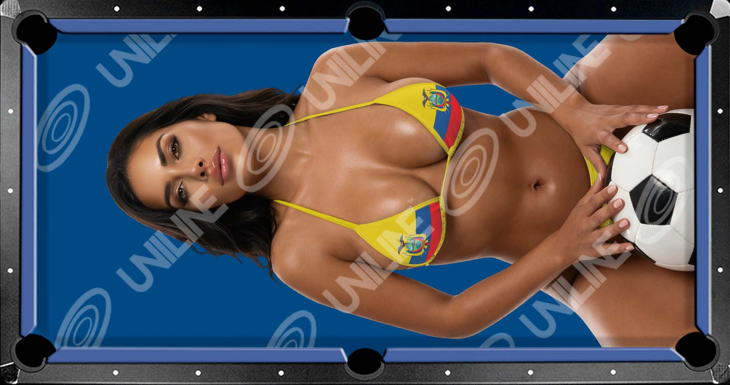 tela de billar azul cuantiko con estampado de futbolera ecuador