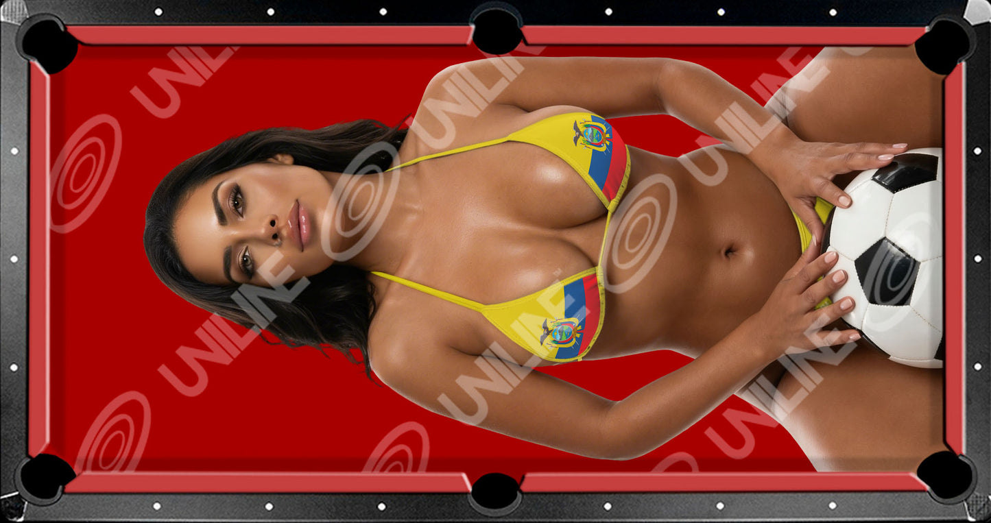 tela de billar roja cuantiko con estampado de futbolera ecuador