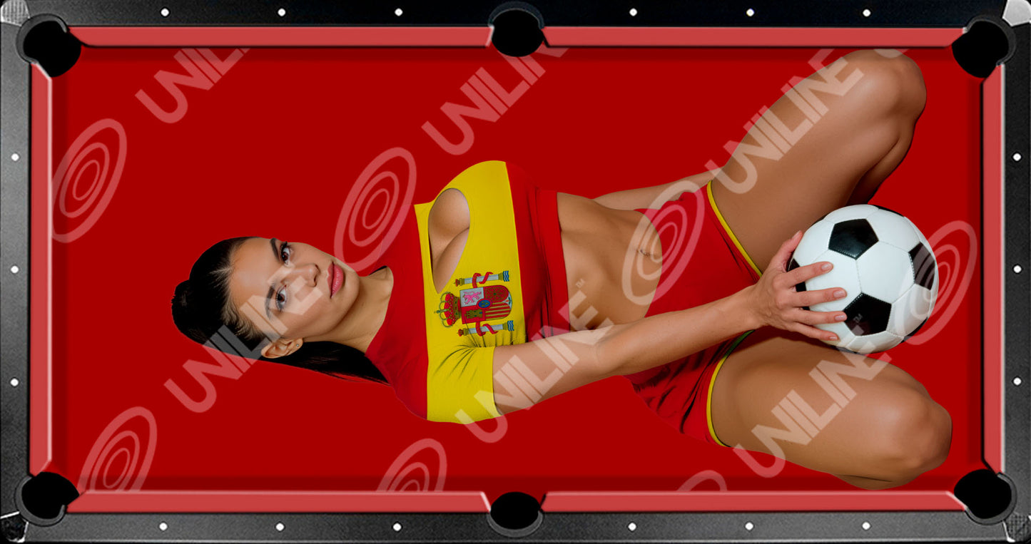 tela de billar roja cuantiko con estampado de futbolera española