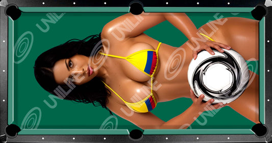 tela de billar verde cuantiko con estampado de colombiana futbolera